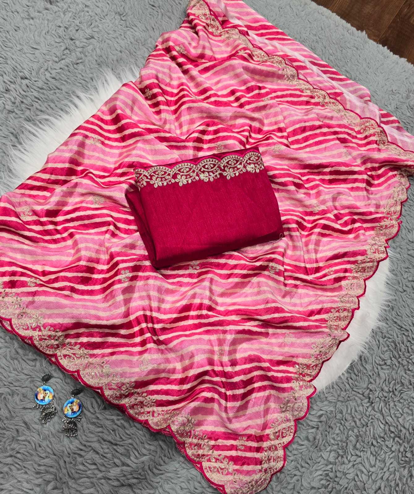 YNF CHINON SILK RJK 725 SAREES WHOLESALE PARTY WEAR LADIES LEHERIYA SAREES MANUFACTURER